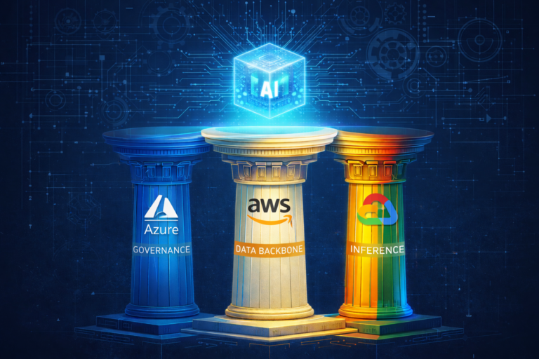 Multi-Cloud GenAI Architectural Pillars: Governance, Data, and Inference.
