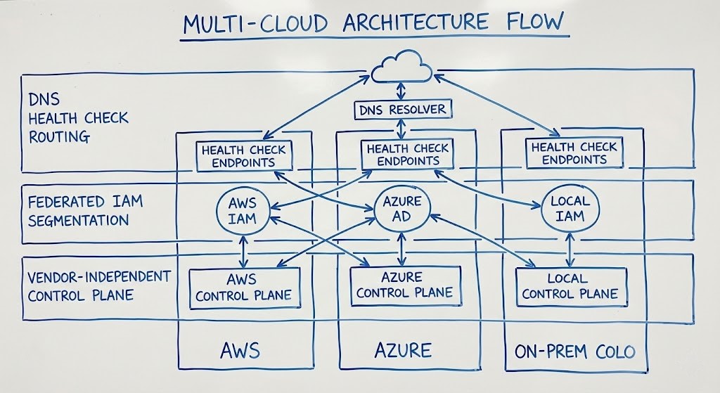 Diagram illustrating the separation of Control Plane, Data Plane, and Identity Plane in a resilient architecture.