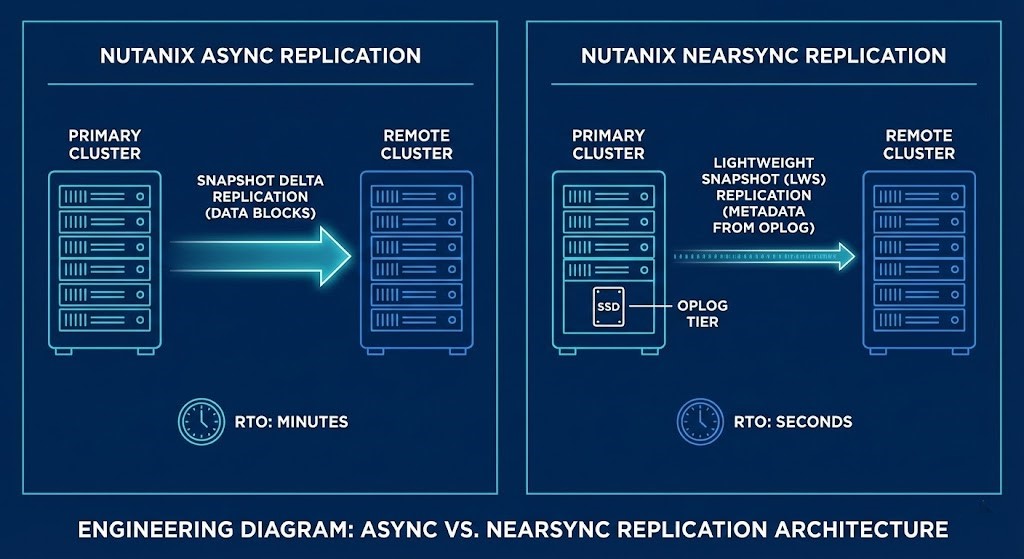 Nutanix Async vs NearSync replication architecture comparison