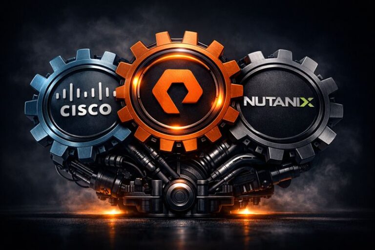 Cisco UCS, Pure Storage, and Nutanix logos interlocking to represent Disaggregated HCI architecture.