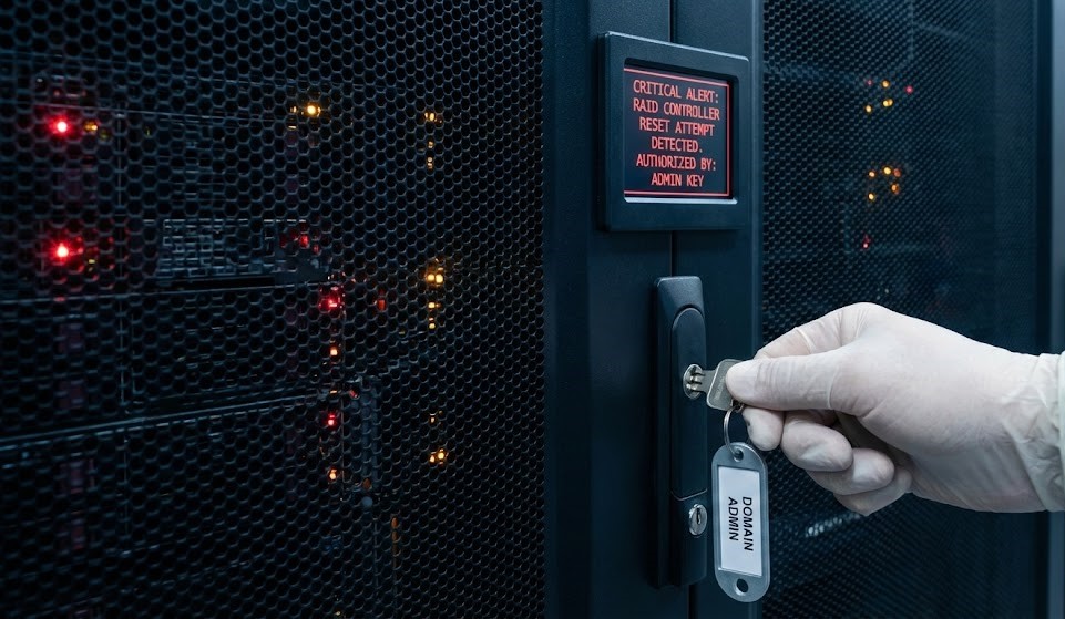 Compromised domain admin account destroying immutable backups at hardware level