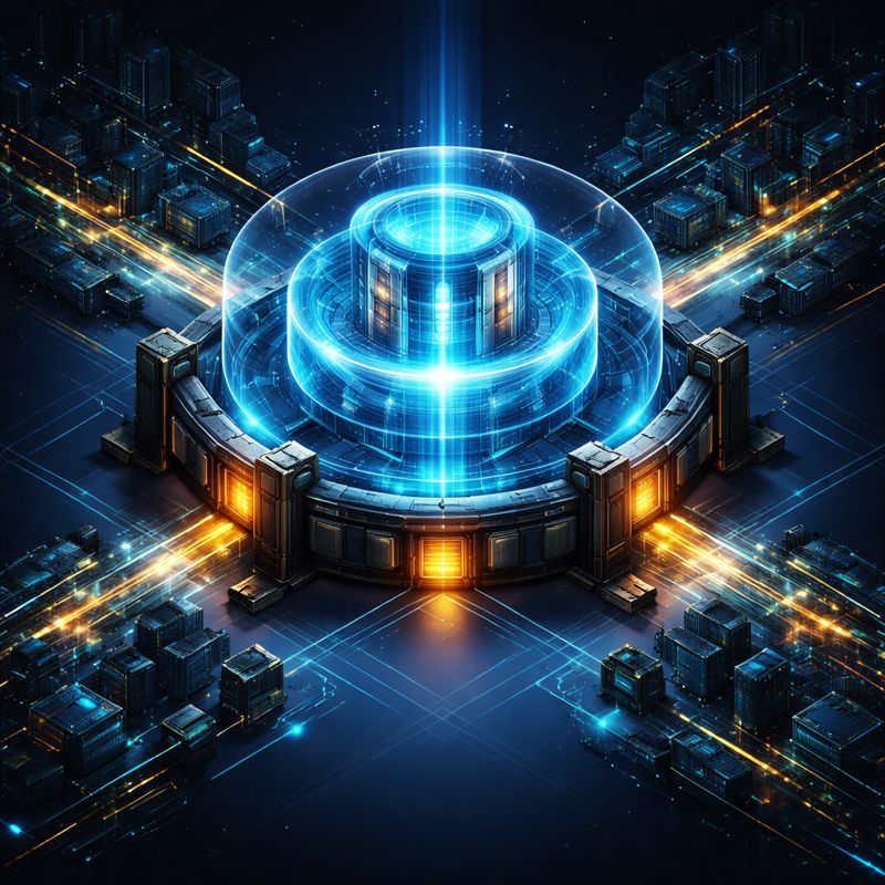 Isometric digital fortress blueprint showing isolated data core for ransomware survival.