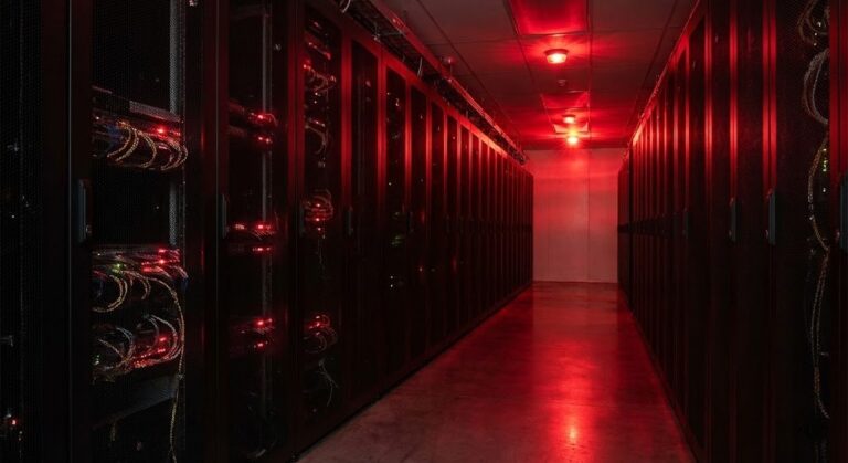 Server rack in a data center during a ransomware recovery audit.