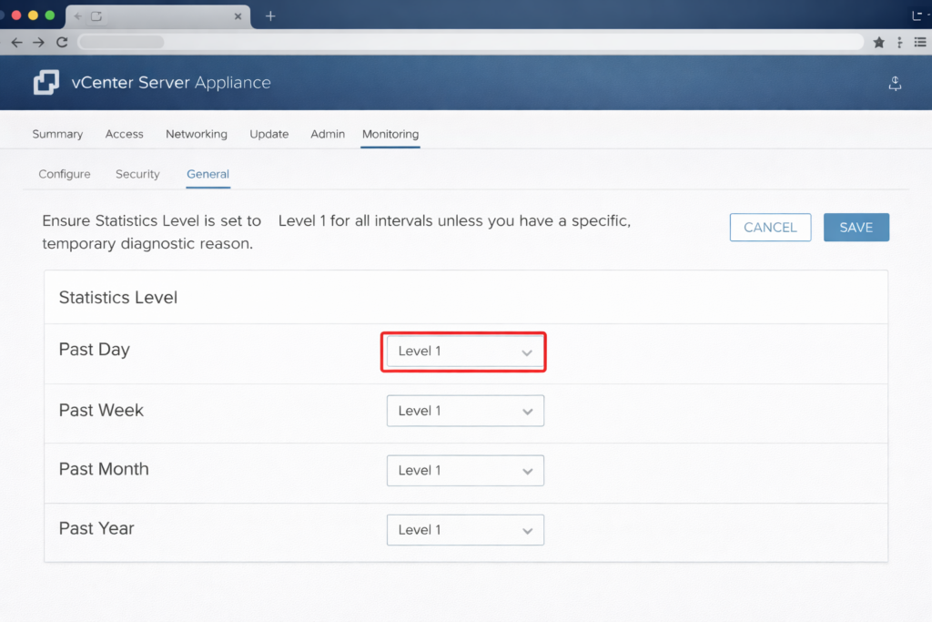 the "Statistics Level" settings pane