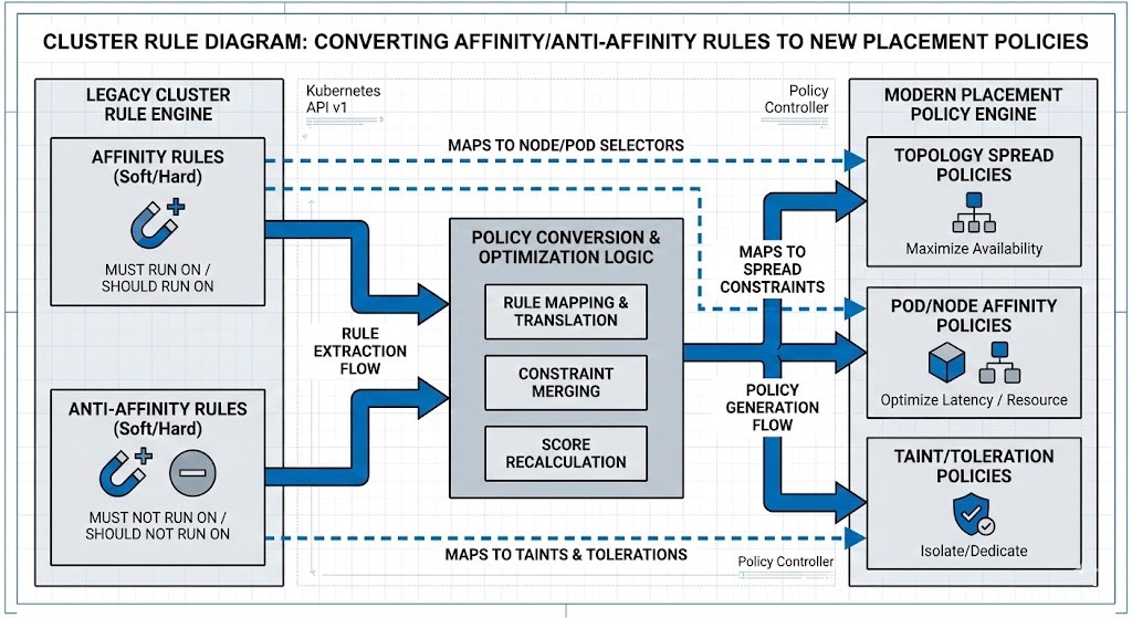 Visualization of DRS rules being translated into AHV placement policies.