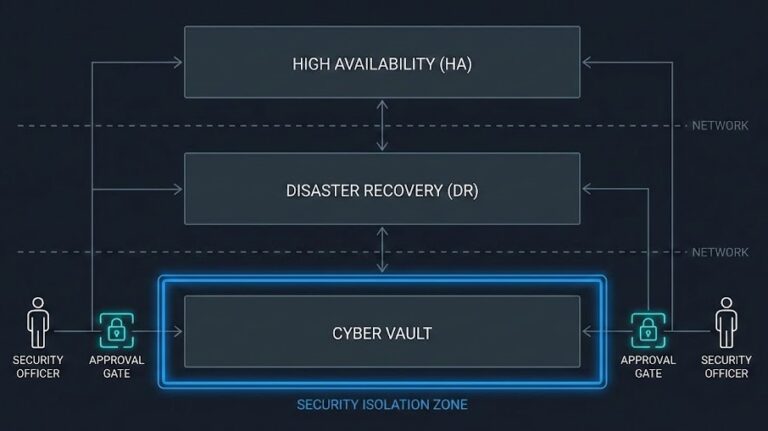 Cyber vault architecture separated from production and disaster recovery environments