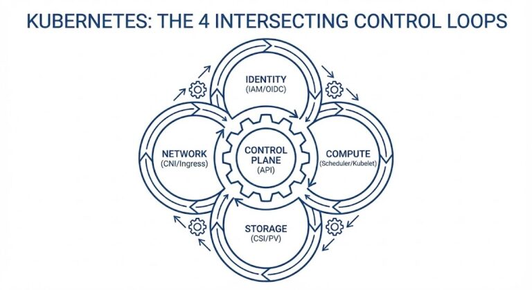The Rack2Cloud System Model showing Kubernetes as four intersecting control loops.