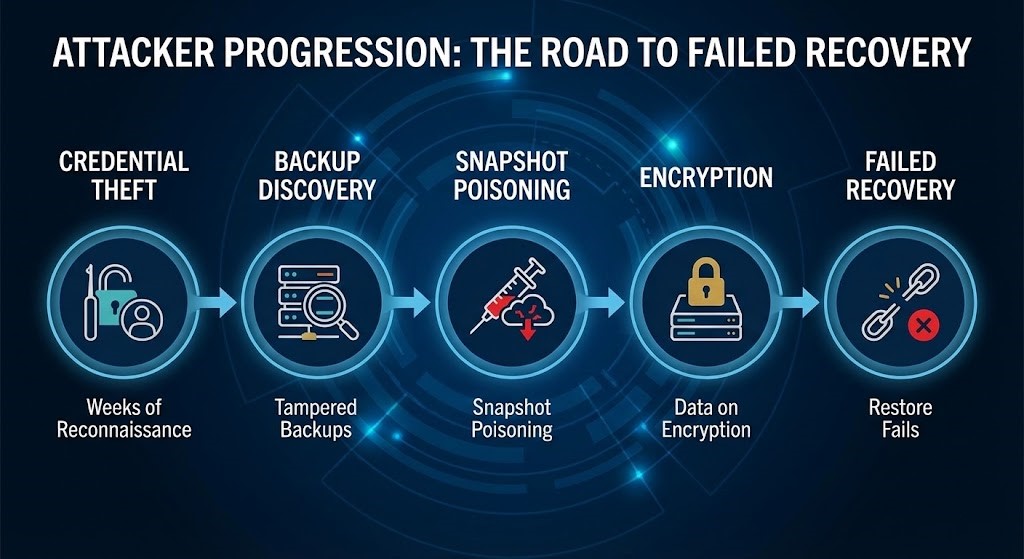 Ransomware attack timeline targeting backups before encryption