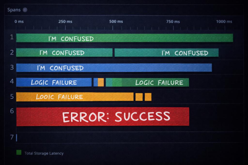 Distributed trace showing a logical failure marked as success.