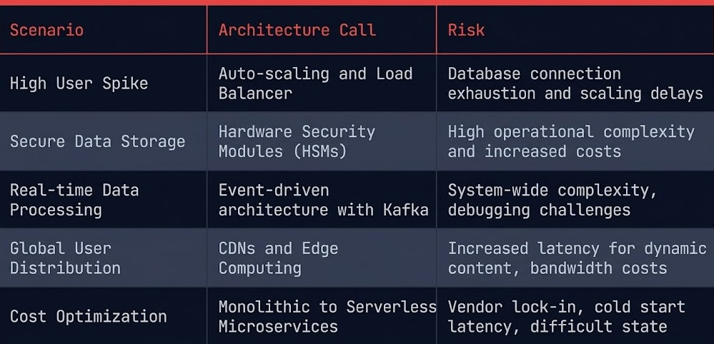 AI infrastructure decision framework table showing scenario architecture call and risk for enterprise AI deployments