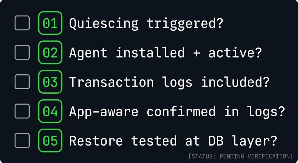 App-consistent database backup validation checklist for enterprise environments