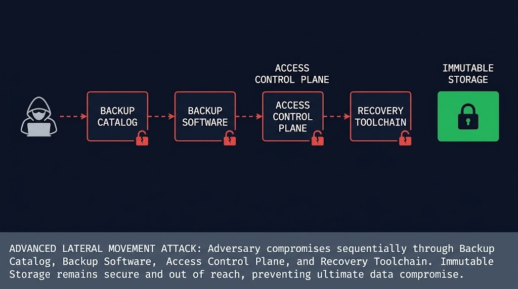 ransomware attack path bypassing object lock immutable backup failure modes
