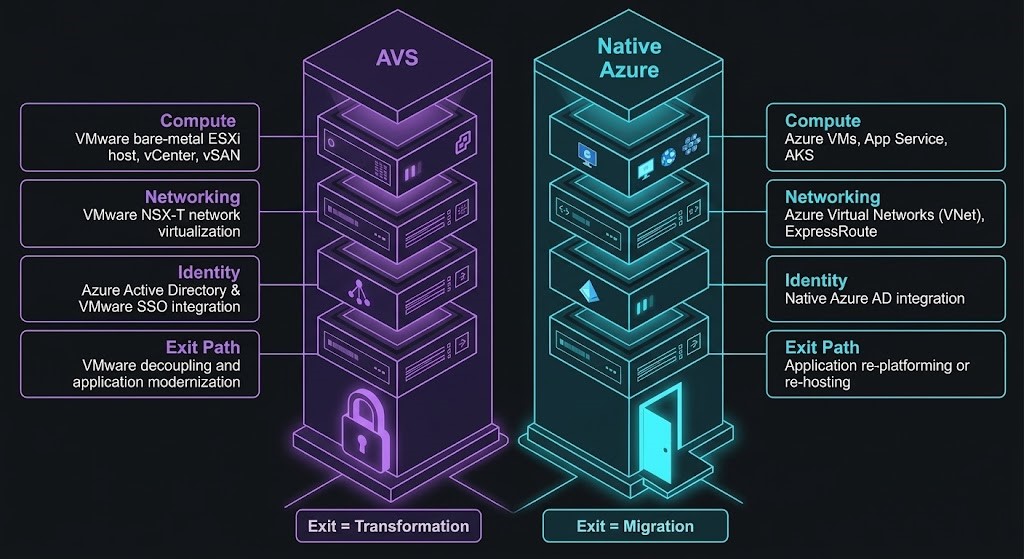 AVS vs Native Azure exit path architecture comparison