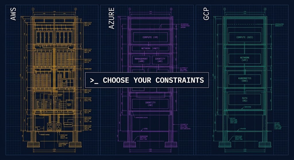 Cloud provider decision framework comparing AWS, Azure, and GCP architectural tradeoffs for enterprise architects