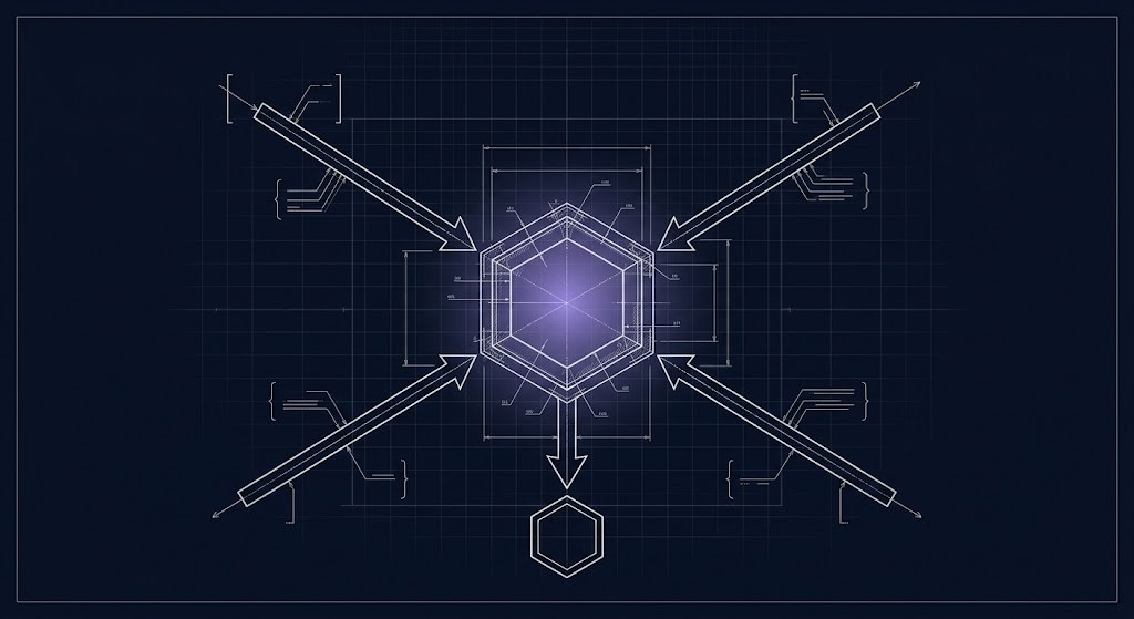 Architectural decision diagram showing four org reality pressures — team skills, contracts, compliance, and lock-in — converging on cloud provider selection