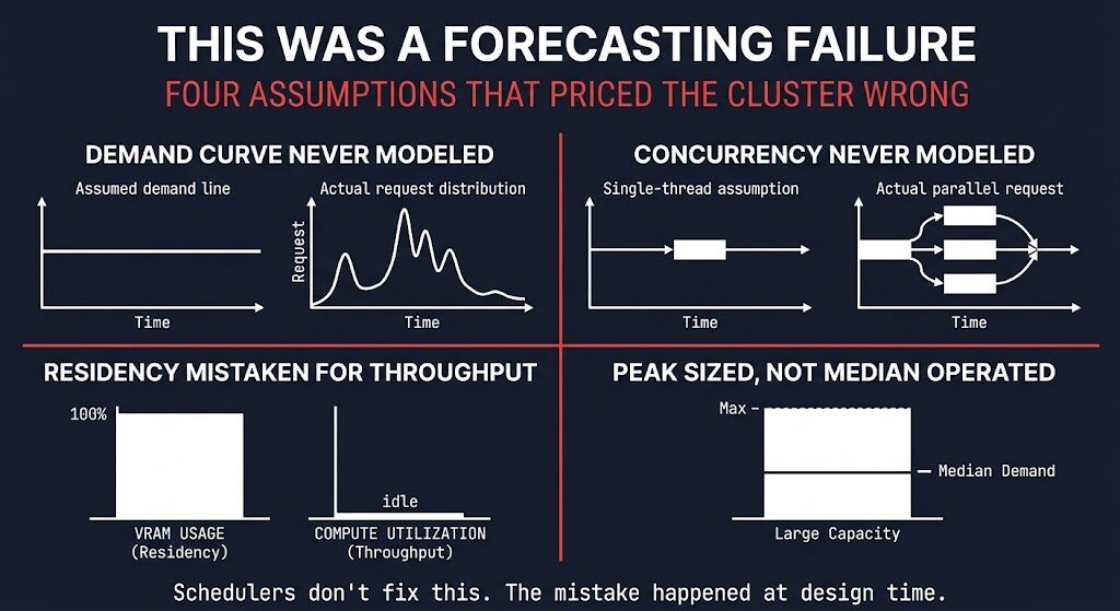 AI GPU provisioning forecasting failure — demand curve never modeled architecture diagram