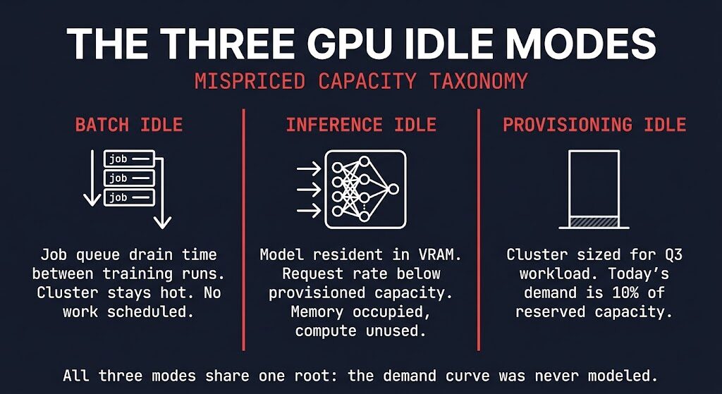 The Three GPU utilization Idle Modes — Batch Idle, Inference Idle, Provisioning Idle architecture diagram