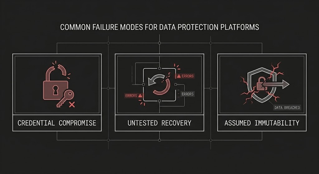 Veeam vs Commvault shared failure modes — credential compromise, untested recovery, and assumed immutability