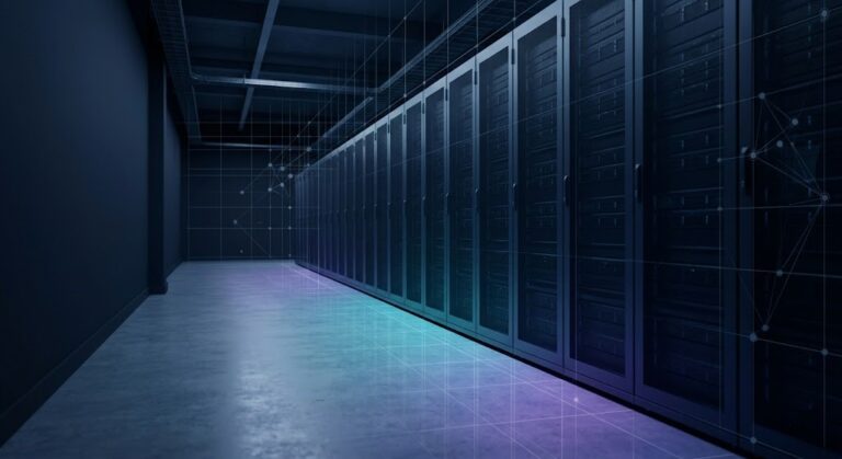 Velero CNCF backup governance shift illustrated as dark server room with purple and cyan gradient lighting overlaid with architectural blueprint grid lines representing Kubernetes control plane authority