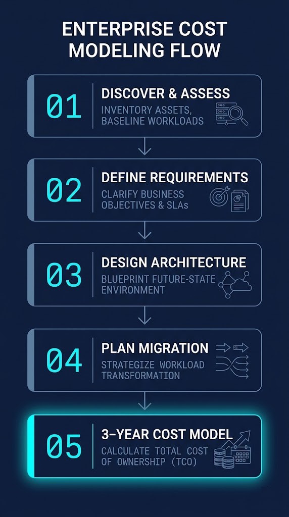 Five-step VMware licensing cost estimation framework from core inventory to three-year total cost model