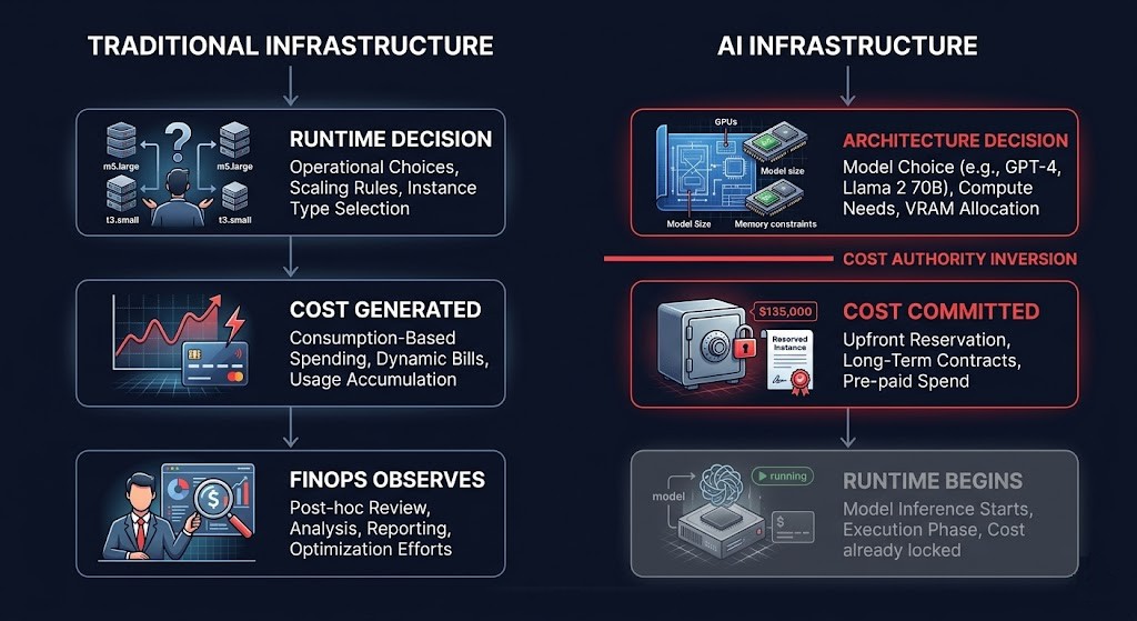 ai finops cost authority inversion — architecture decisions generate cost before runtime exists