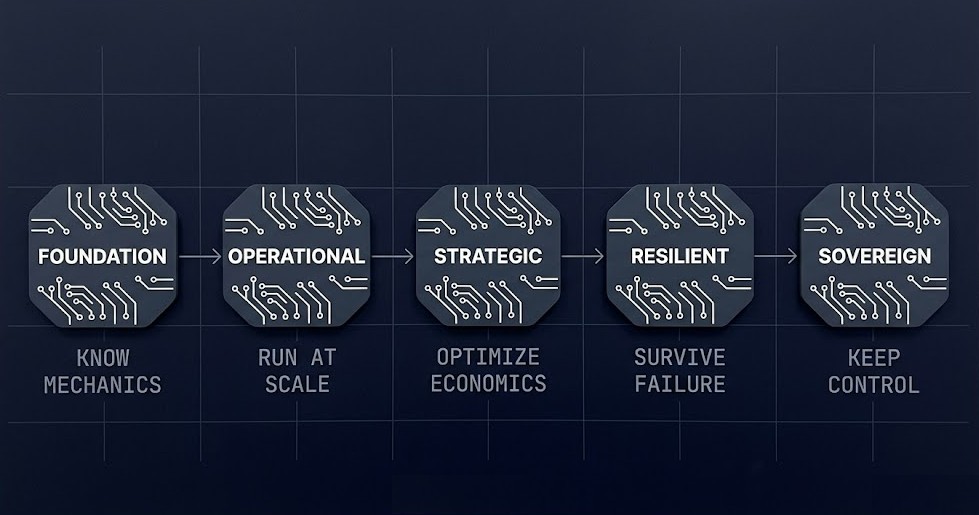 architecture maturity spine five levels — foundation operational strategic resilient sovereign