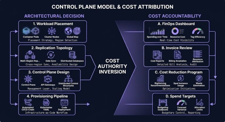 cheaper cloud strategy — cost authority inversion diagram showing architectural decision gap