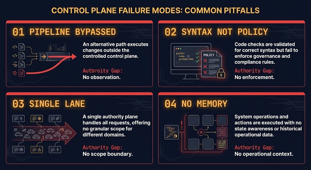 ci-cd pipeline control plane failures — four failure modes by authority gap