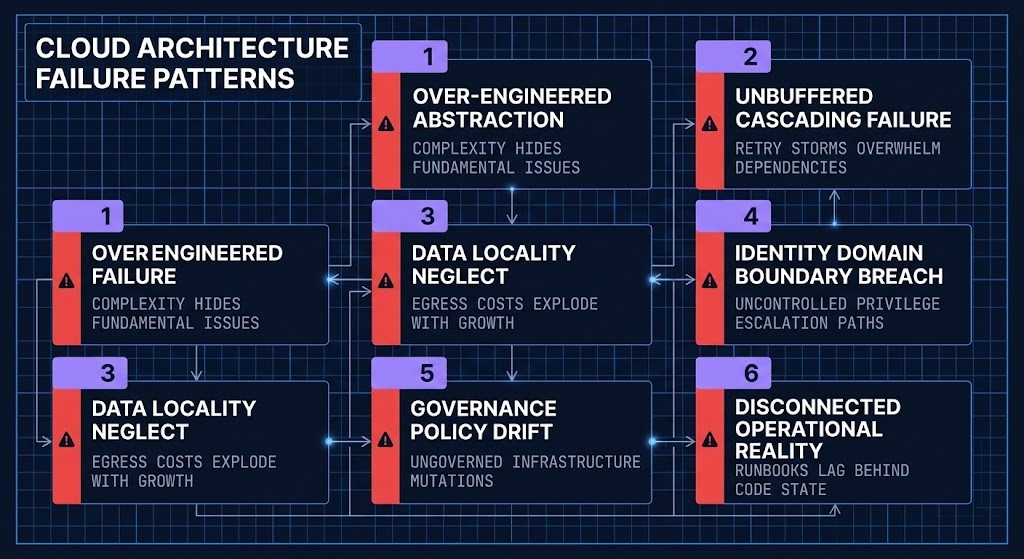 common cloud architecture failure patterns — six anti-patterns for enterprise infrastructure architects