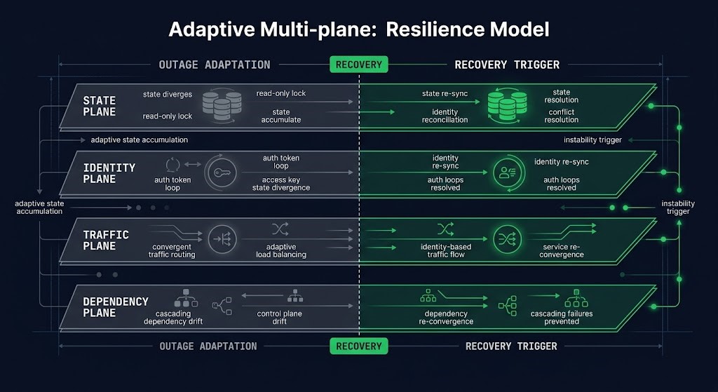 continuity cascade model four planes — state plane identity plane traffic plane dependency plane recovery sequencing