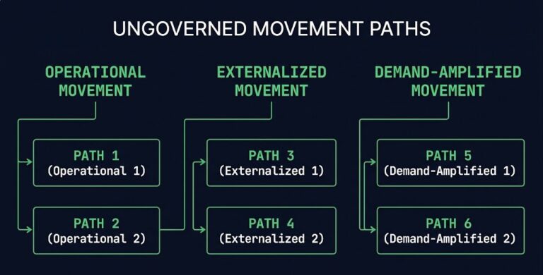 egress audit framework — six ungoverned movement path categories classified by movement type