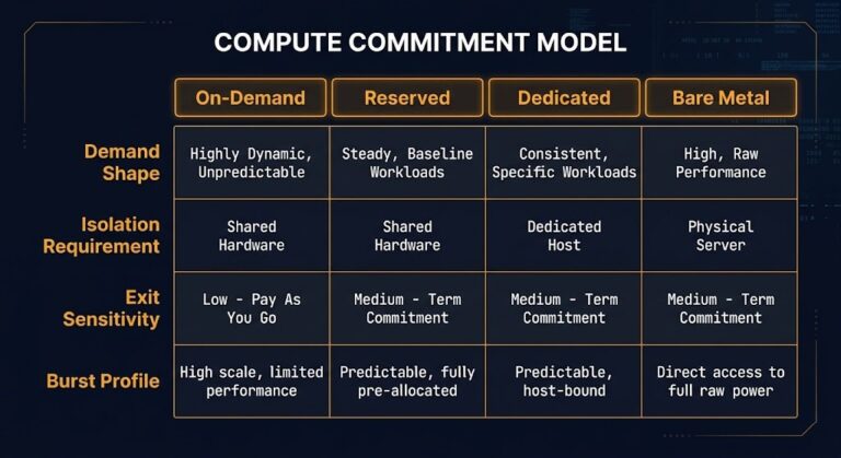 enterprise compute architecture — the rack2cloud compute commitment model four-tier decision matrix