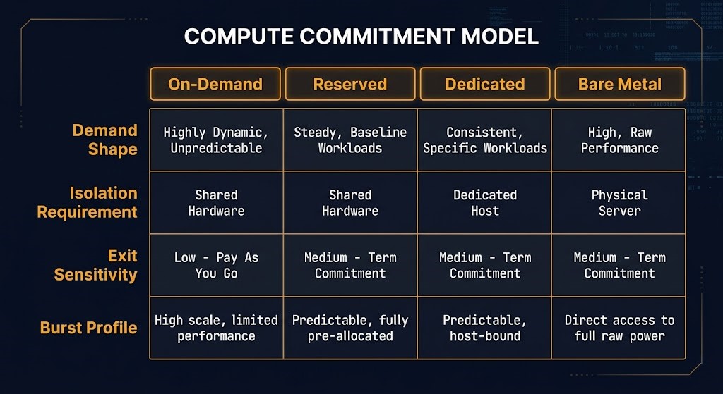 enterprise compute architecture — the rack2cloud compute commitment model four-tier decision matrix