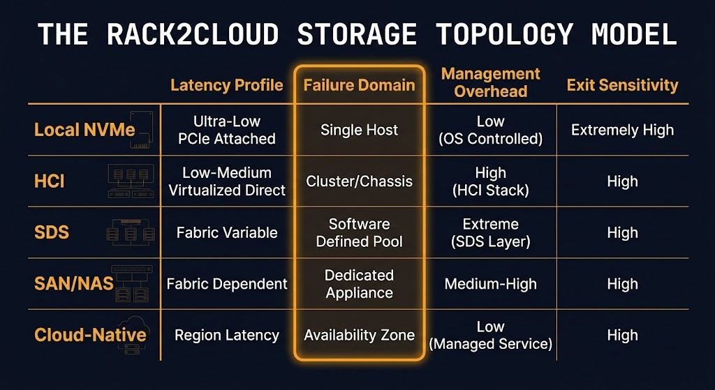 enterprise storage architecture — the rack2cloud storage topology model five-class decision matrix