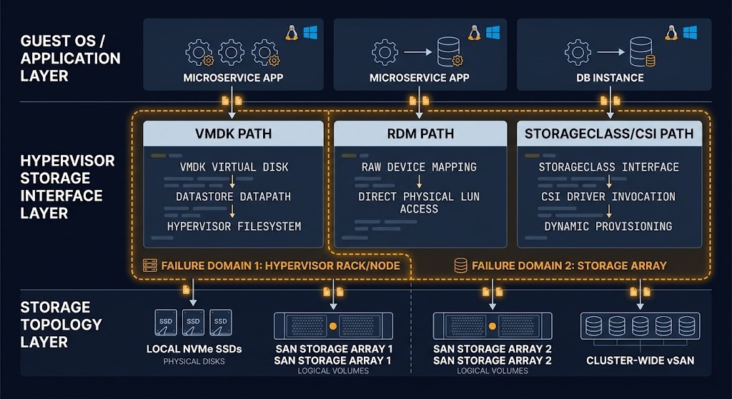 enterprise storage hypervisor interface — data path and failure domain boundary at the virtualization layer