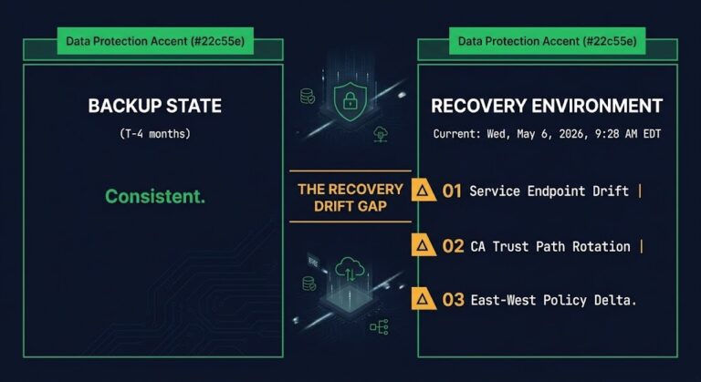 recovery configuration drift — the Recovery Drift Gap between backup consistency and environment state