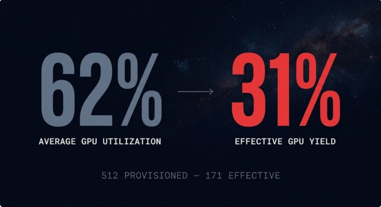 GPU utilization analyzer showing Effective GPU Yield versus average utilization