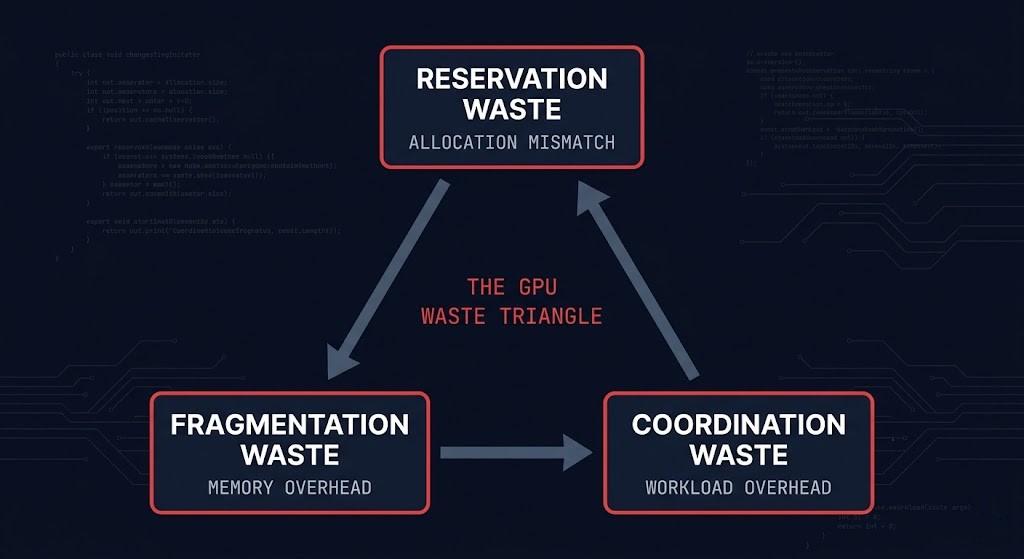 gpu utilization waste triangle — reservation waste fragmentation waste coordination waste