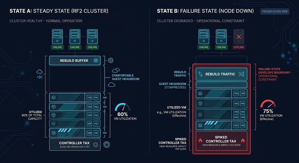 HCI architecture Failure-State Envelope — steady state vs failure state cluster resource model
