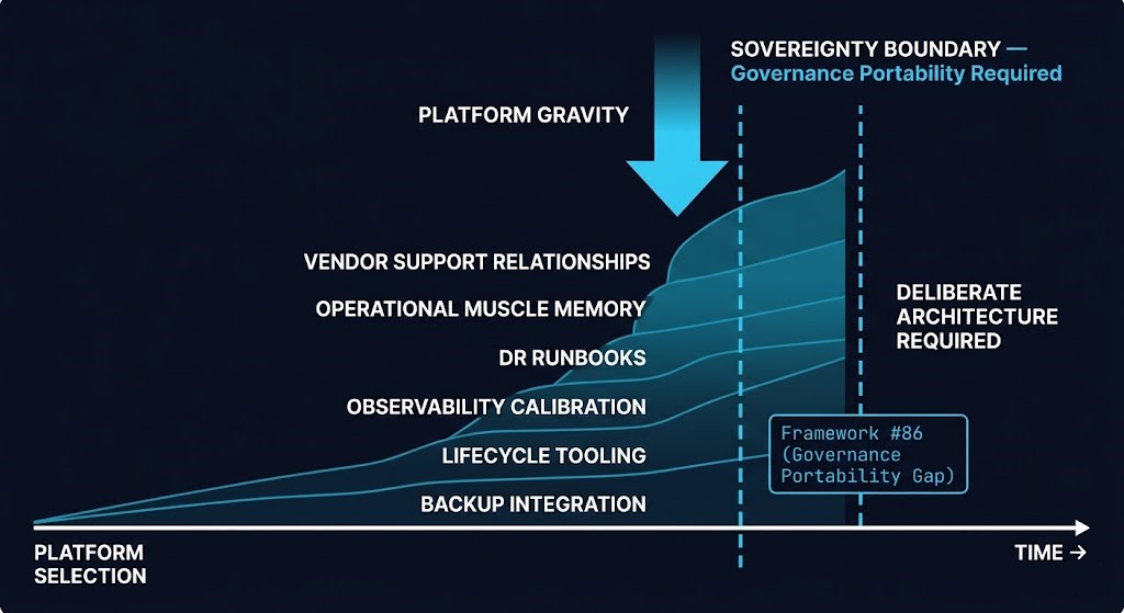 HCI architecture governance portability — platform gravity accumulation and sovereign architecture boundary