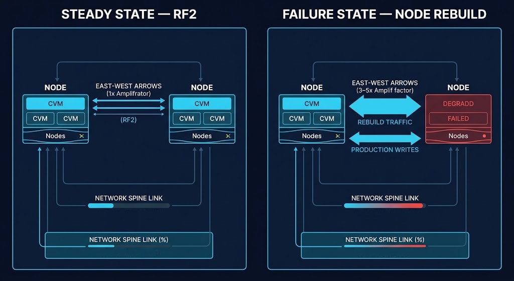 HCI architecture distributed resiliency — east-west replication amplification under node failure