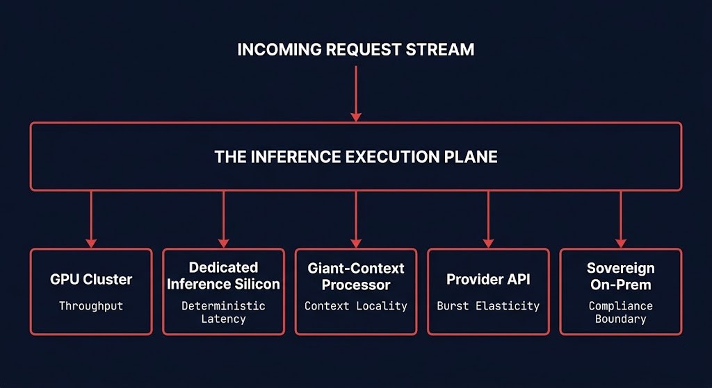 inference placement orchestration — the Inference Execution Plane governing substrate selection across GPU cluster, dedicated silicon, and sovereign on-prem