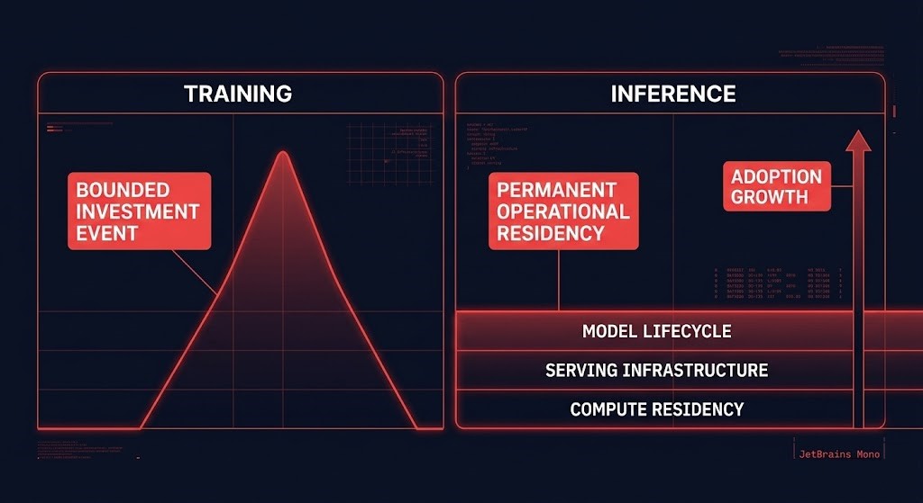 inference steady state — permanent residency floor showing training event vs inference continuous occupancy