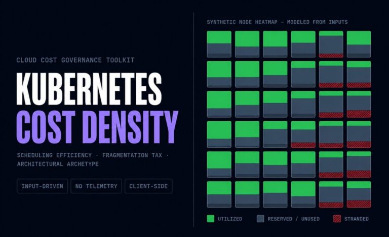 Kubernetes Cost Density Calculator — synthetic node heatmap showing utilized, reserved, and stranded capacity across a representative cluster