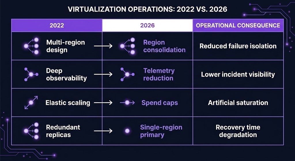 comparison table showing platform team activities in 2022 versus 2026 with operational consequences