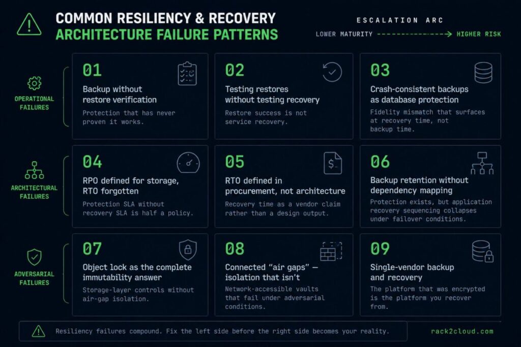 common resiliency and recovery architecture failure patterns — nine anti-patterns for enterprise infrastructure