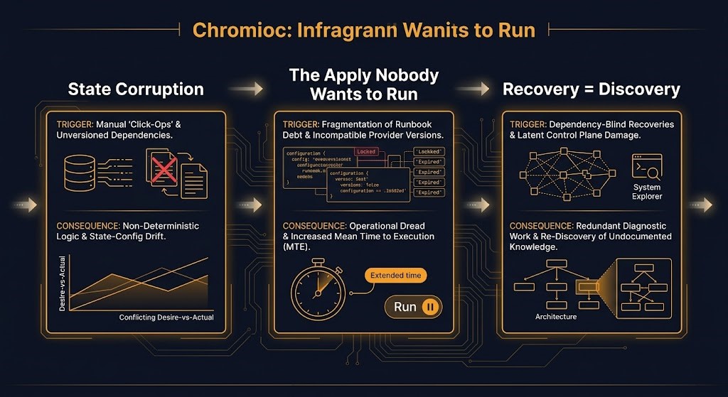 terraform day 2 operations failure patterns — state corruption, apply nobody wants to run, recovery becomes discovery