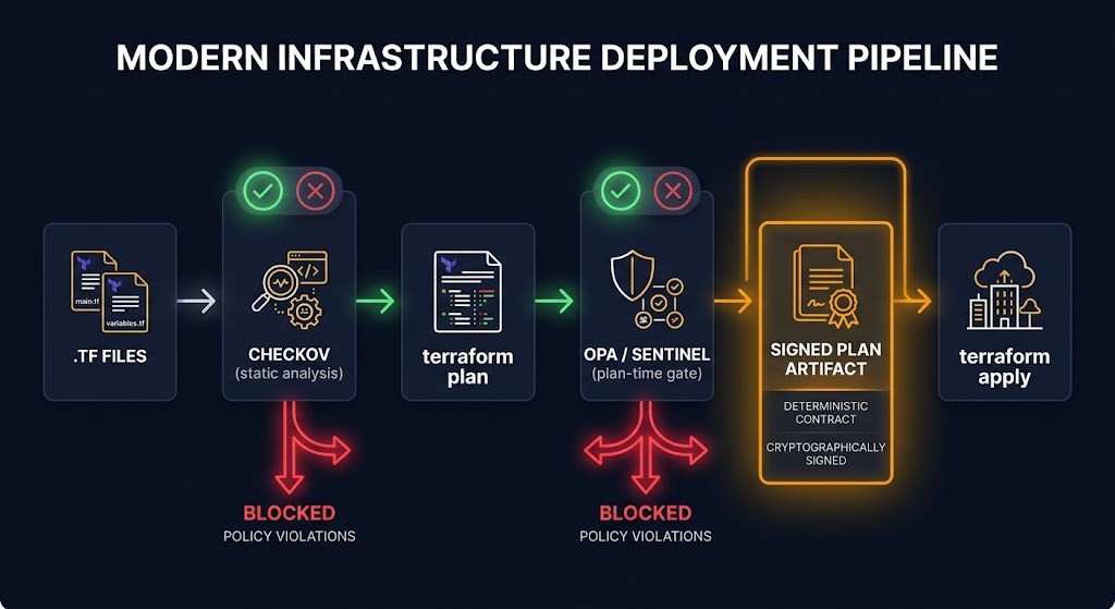 terraform policy enforcement pipeline — checkov opa sentinel plan artifact signed apply gate