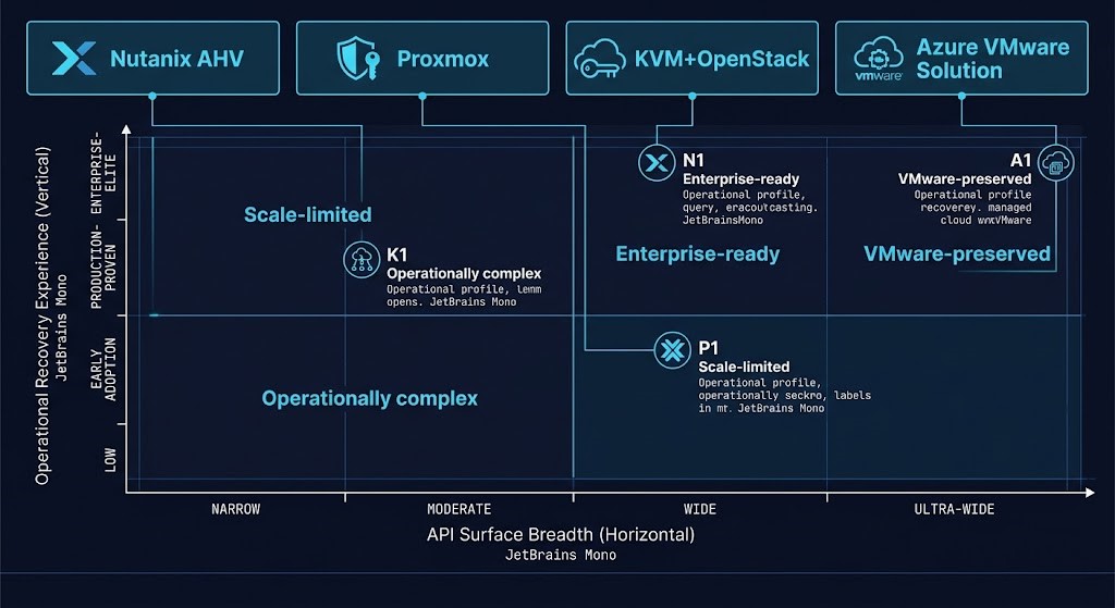 virtualization control plane comparison — Nutanix AHV Proxmox KVM OpenStack Azure VMware Solution management layer maturity