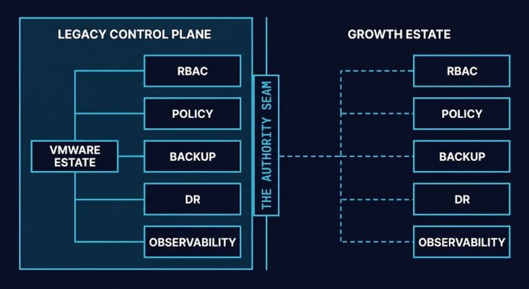 VMware coexistence era — dual-platform control plane fragmentation architectural diagram